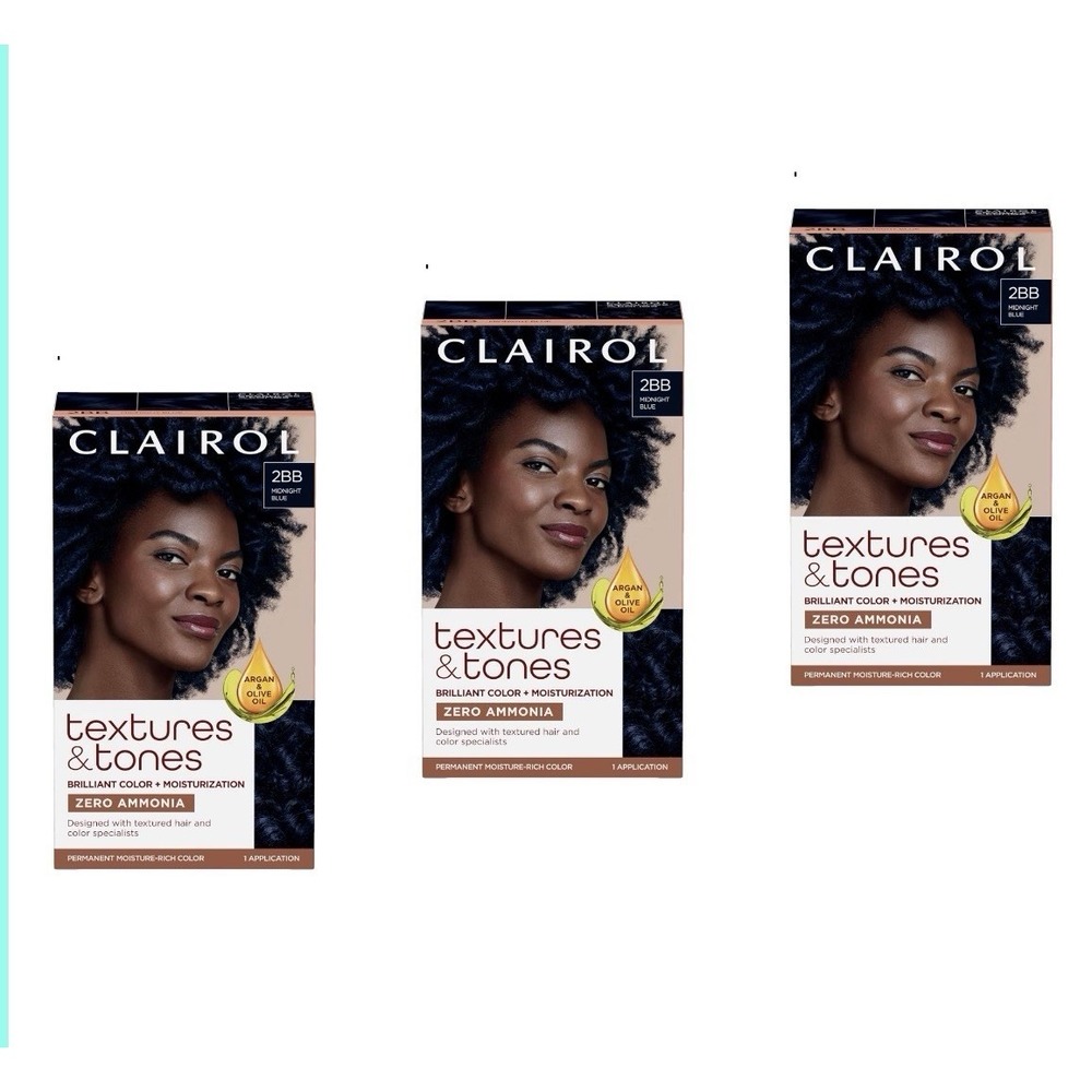 Clairol Textures & Tones Permanent Hair Dye, Pack of 3 2BB Midnight Blue